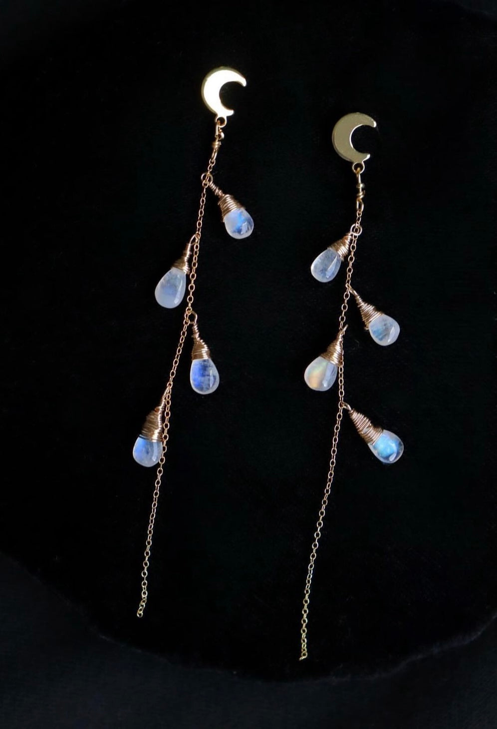 Rainbow Moonstone Stud Drop Earrings