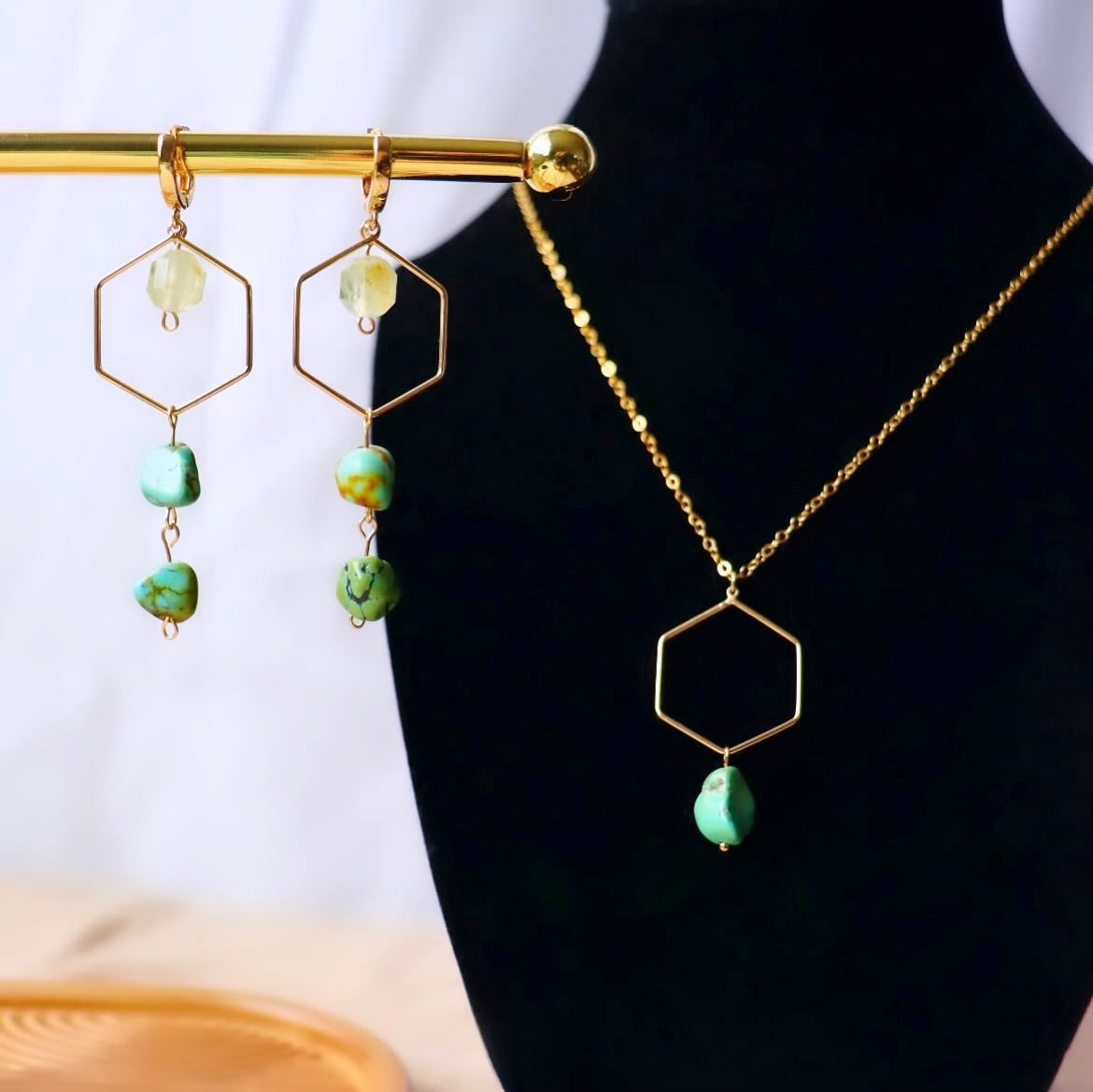 Tibetan Turquoise & Prehnite Drop Earrings