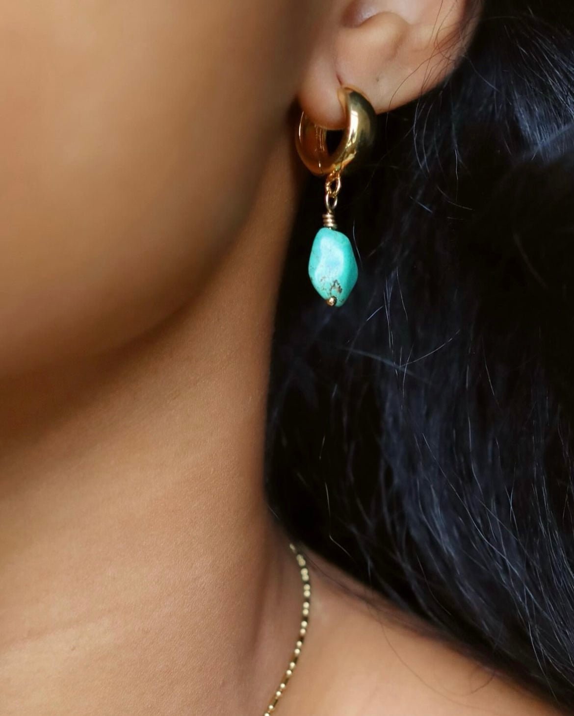 Tibetan Turquoise Wide Hoop Earrings - Milaya