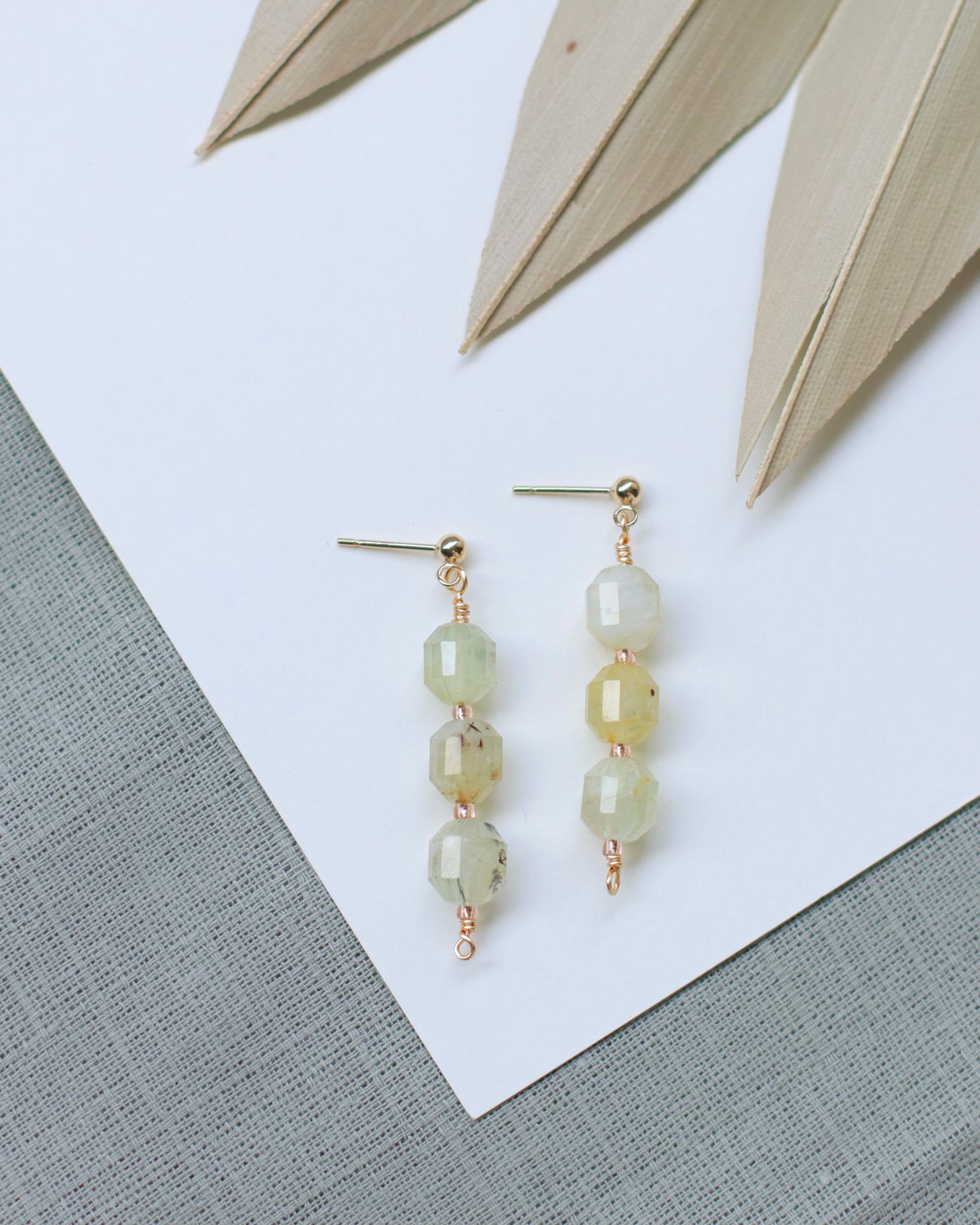 Prehnite Stud Drop Earrings